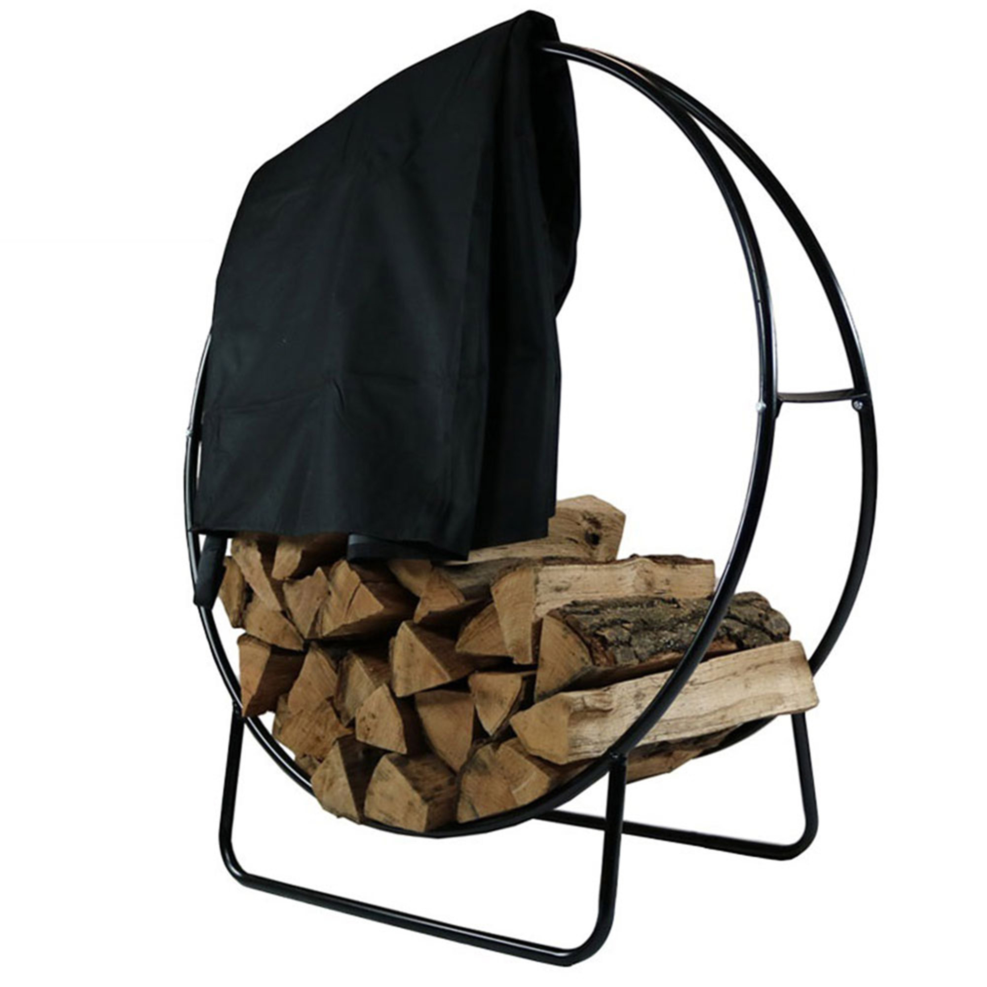 Sunnydaze Decor, Firewood Log Hoop with Cover, Length 3 ft, Material Steel, Model# QX-40LH-COVER-COMBO